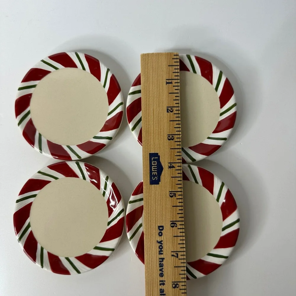 4 Longaberger Peppermint Twist Coasters Appetizer Plates Candle Holder Christmas